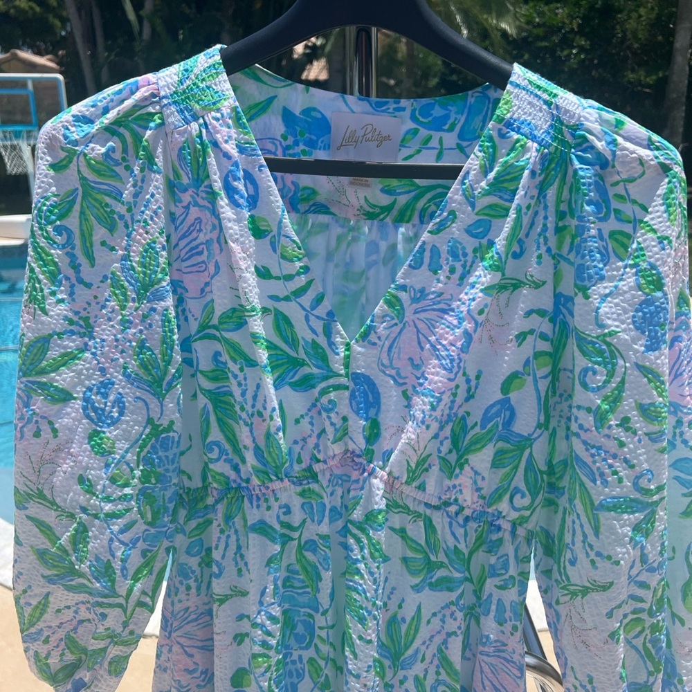 Lilly Pulitzer Deacon 3/4 Sleeve V-Neck Dress Size 4 100% Cotton